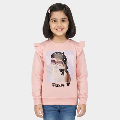 Girls Light Pink Crew Neck Casual Sweatshirt