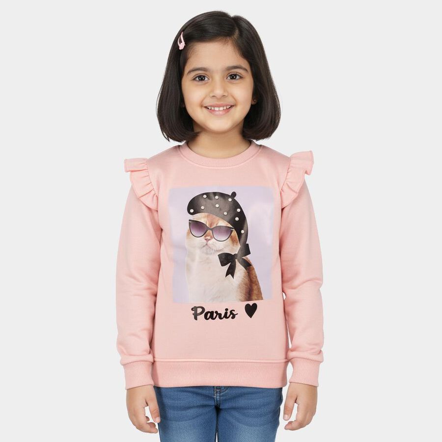 Girls Light Pink Crew Neck Casual Sweatshirt, हल्का गुलाबी, large image number null