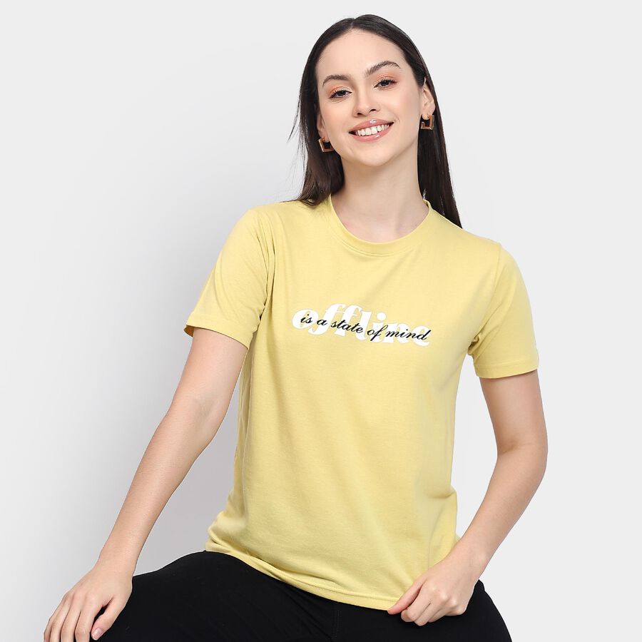 Ladies' Round Neck T-Shirt , खाकी, large