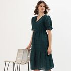 Women's Deep Forest Green Cotton V-Neck Empire Dress, गहरा हरा, small image number null