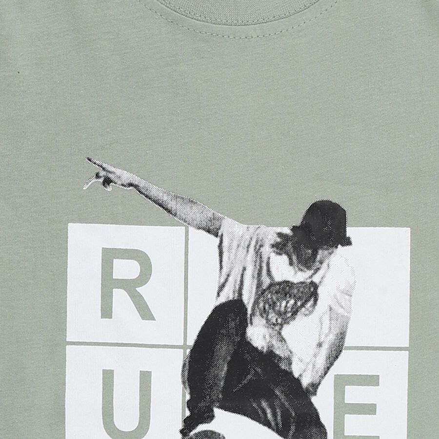 Boys Light Sage Green Cotton Round Neck Casual T-Shirt, हल्का हरा, large image number null