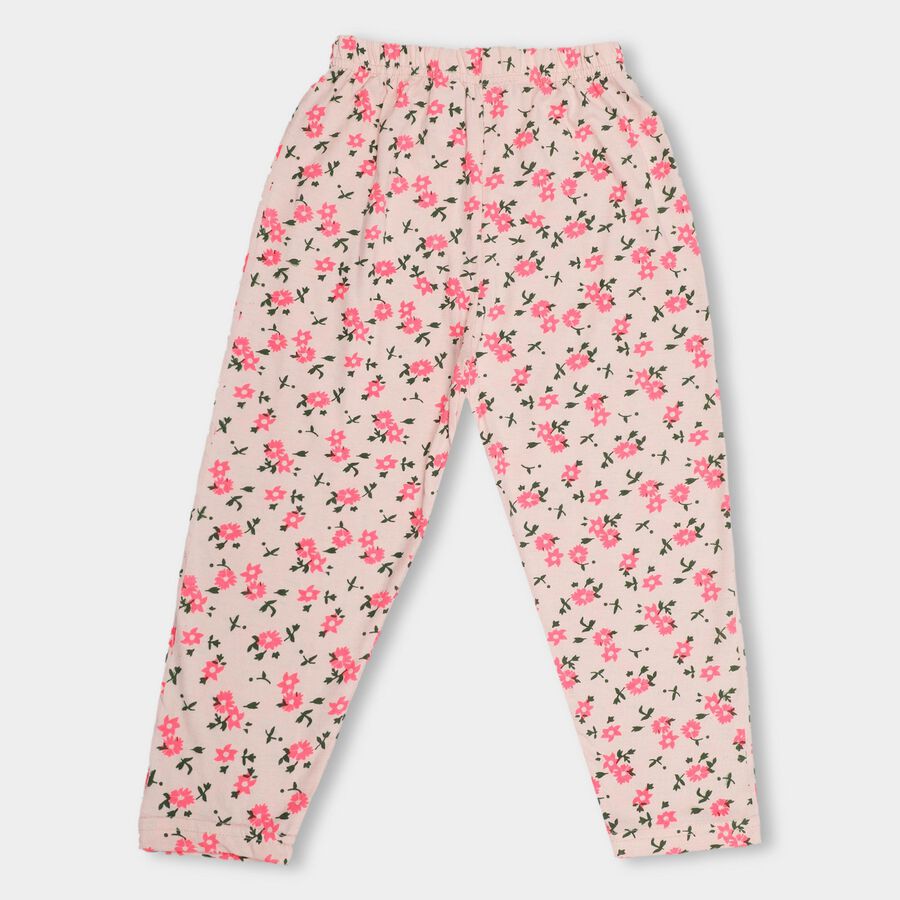 Girls' Light Pink Floral Printed Cotton Blend Pyjama, Light Pink, large image number null