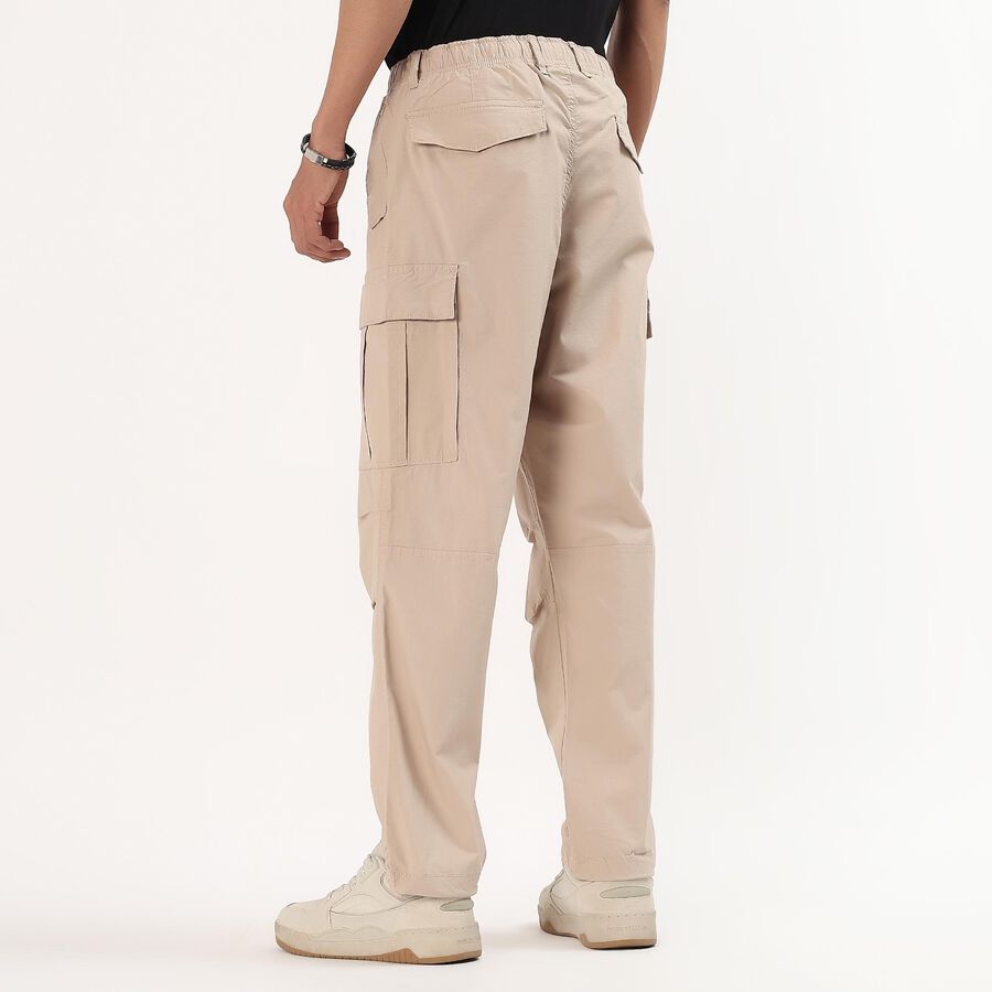 Men's Beige Relaxed Fit Cargo Pants with Utility Pockets, गहरा पीला, large image number null