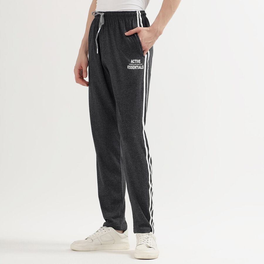 Men's Charcoal Black Regular Fit Side-Striped Track Pants, Dark Grey, large image number null
