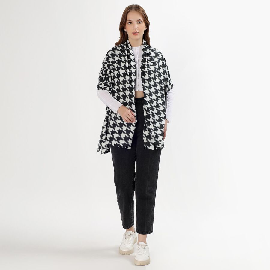 Women's Black and White Houndstooth Stole, काला, large image number null
