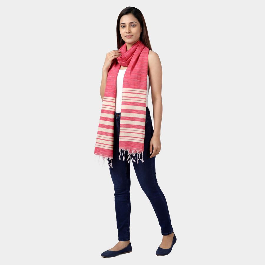 Women's Bright Pink Striped Dupatta, रानी (फ्यूशिया), large