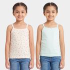 Girls' Mint Green Cotton Sleeveless Straight Neck Vest, हल्का हरा, small