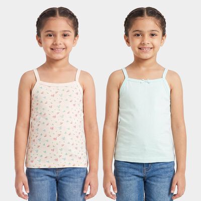 Girls' Mint Green Cotton Sleeveless Straight Neck Vest