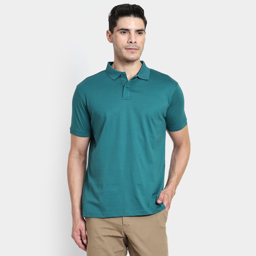 Men's 100% Cotton Collared Half Sleeves T-Shirt, गहरा हरा, large image number null