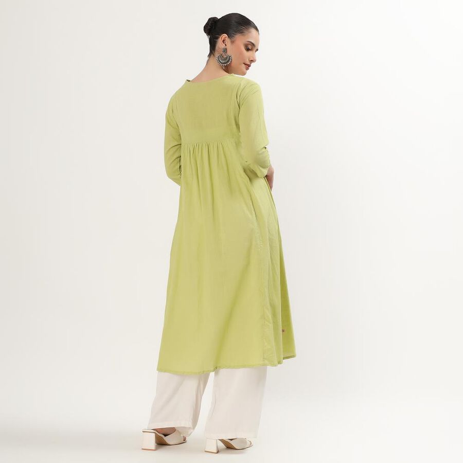 Women's Light Sage Green Cotton V-Neck Embroidered Kurta, Light Green, large image number null