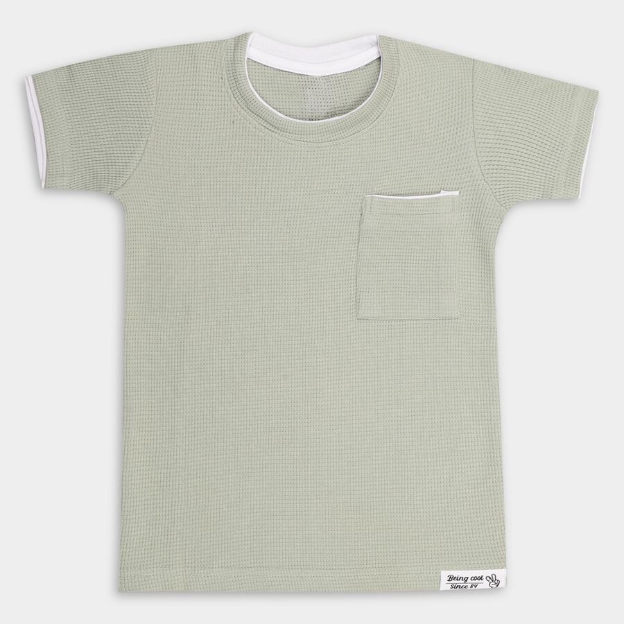 Boys' 100% Cotton Half Sleeves T-Shirt, हल्का हरा, large