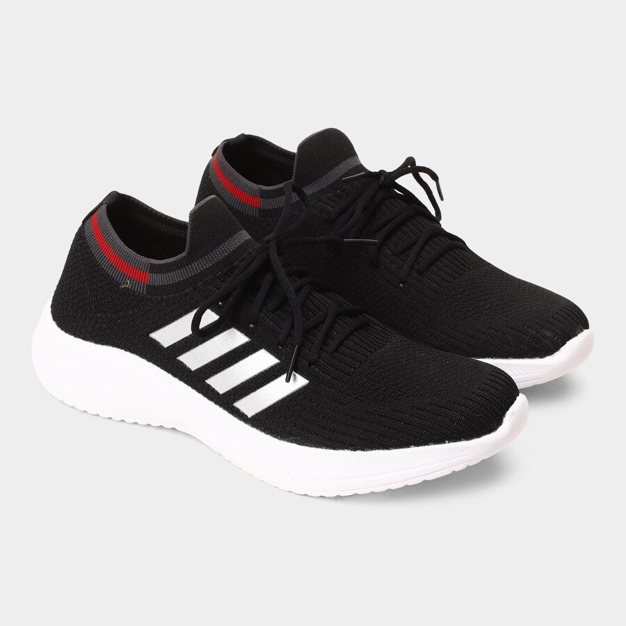 Men's Lace Up Sports Shoes, Black, large image number null