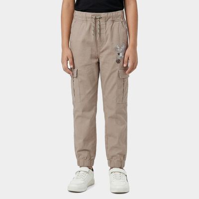 Boys' Beige Cotton Regular Fit Trousers