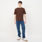 Men's Dark Brown Round Neck Casual T-Shirt, भूरा, small