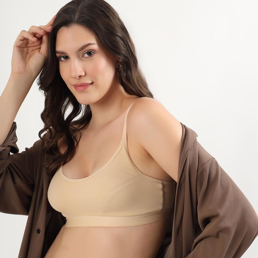 Women's Beige Cotton Wireless Full Coverage Bra, Beige, large
