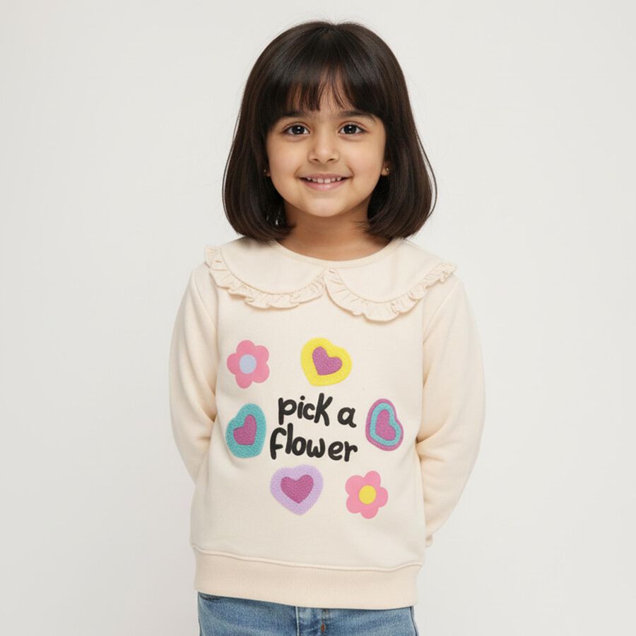 Girls Light Beige Crew Neck Casual Sweatshirt, Beige, large image number null