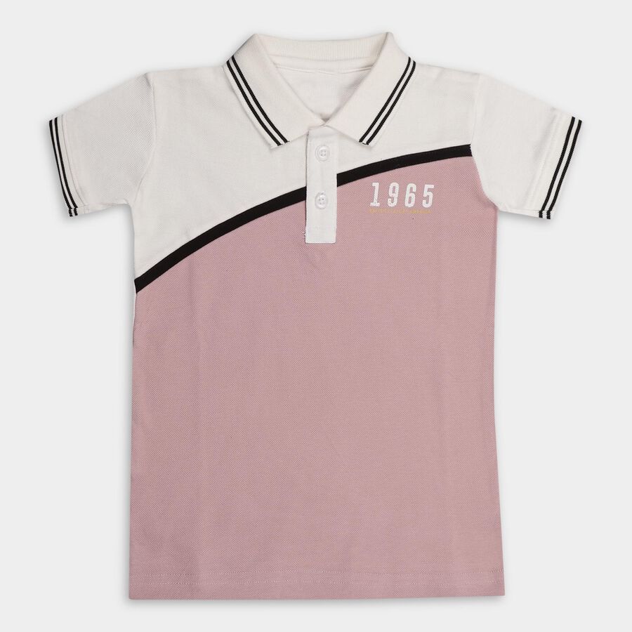 Boys' 100% Cotton Collar Half Sleeves T-Shirt, Light Pink, large image number null