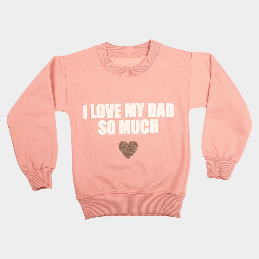 Girls' Pink Crew Neck Pullover Sweatshirt, Light Pink, large