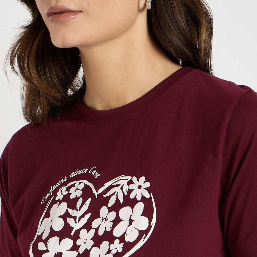 Ladies' Round Neck T-Shirt , वाइन, large image number null