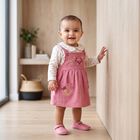 Girls' Purple Floral Embroidered Fit and Flare Frock, Purple, small