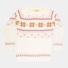 Girls Regular Round Neck Pullover, White, small image number null