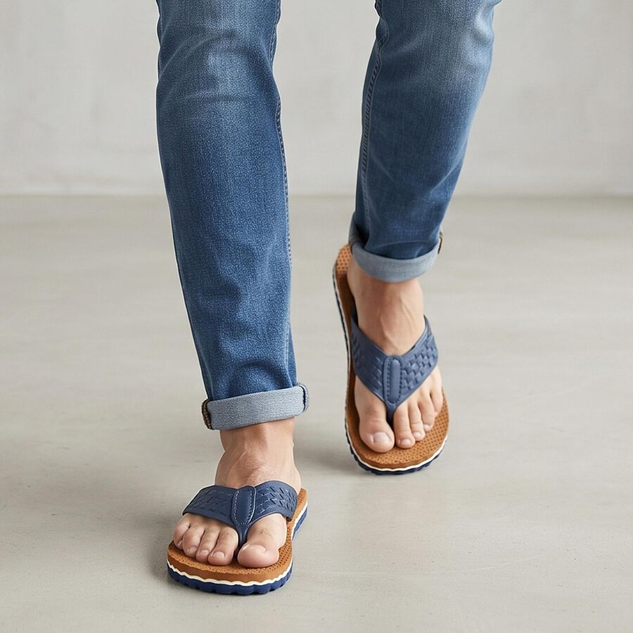 Men's Tan Flip-Flop Slippers, टैन, large