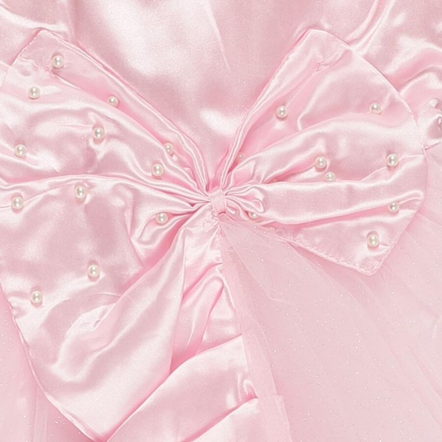 Girls' Light Pink Sleeveless Bow Party Frock, हल्का गुलाबी, large image number null