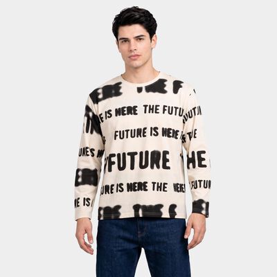 Men's Beige Crew Neck Regular T-Shirt