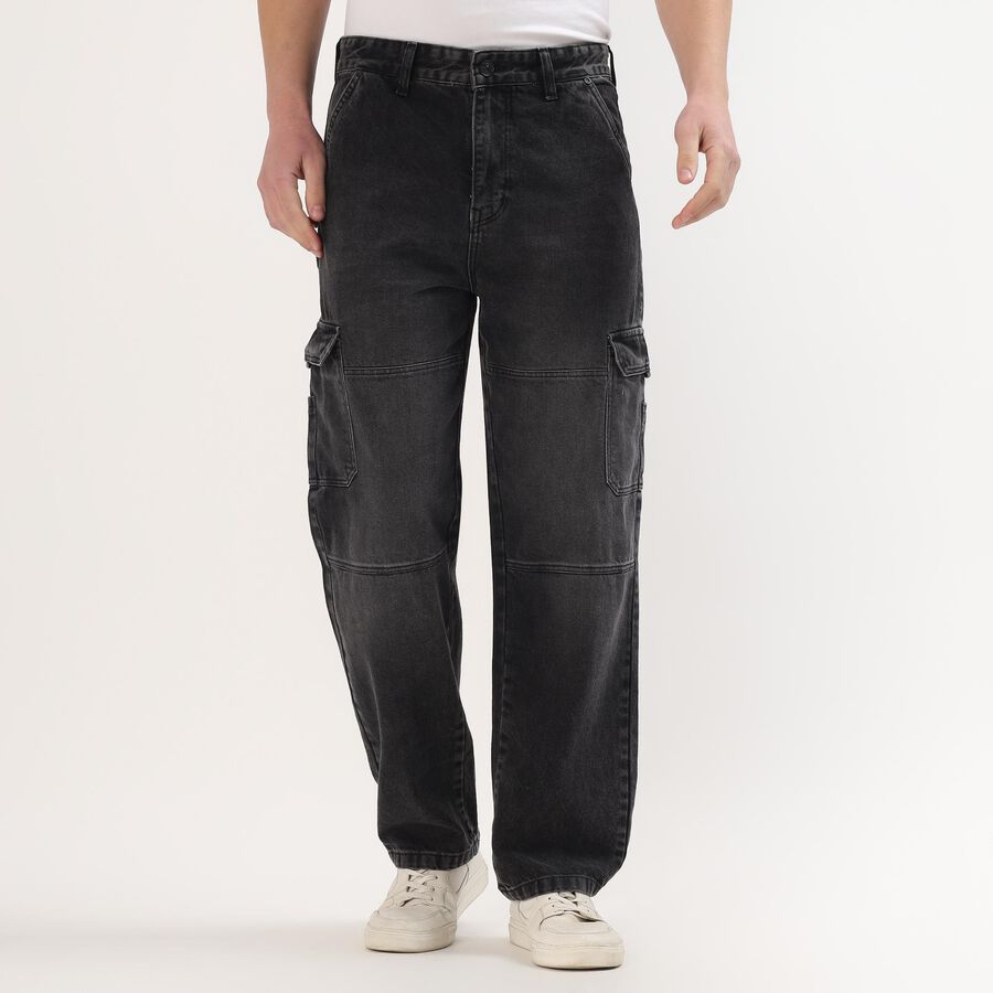 Men's Black Regular Fit 100% Cotton Jeans, काला, large
