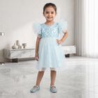 Girls' Light Blue Fit and Flare Sequin Applique Party Wear Frock, Light Blue, small