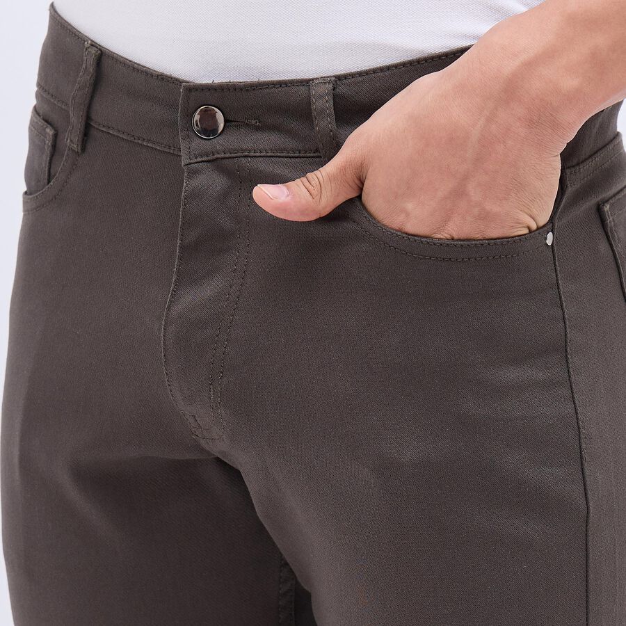 Men's Five Pocket Slim Fit Casual Trousers, Dark Green, large image number null