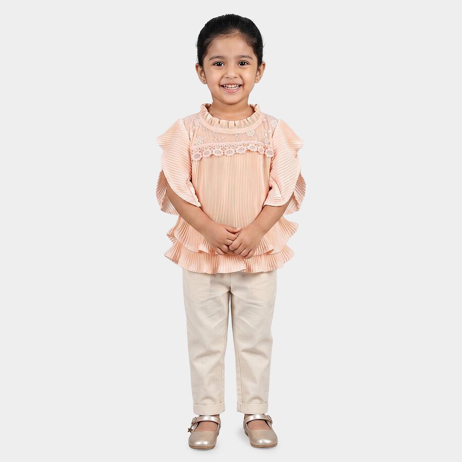 Girls Peach Round Neck Regular T-Shirt, Peach, large