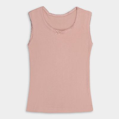 Girls' Soft Peach Cotton Round Neck Casual Vest