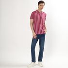 Men's Light Pink Polo Neck Striped T-Shirt, Light Pink, small image number null