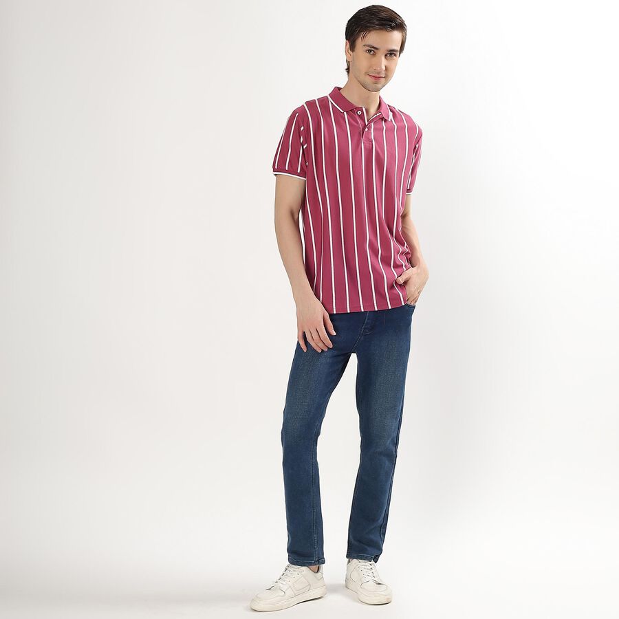 Men's Light Pink Polo Neck Striped T-Shirt, Light Pink, large image number null