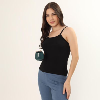Women's Black Cotton Round Neck Minimalist Slip