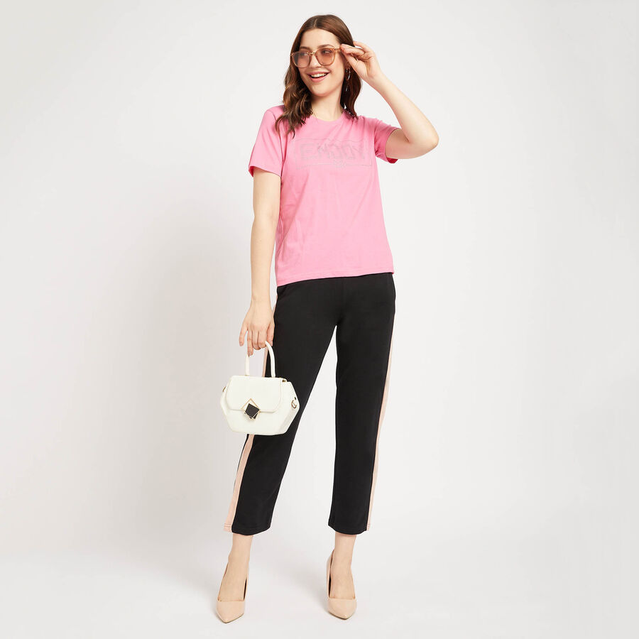 Cotton Round Neck T-Shirt, Pink, large image number null