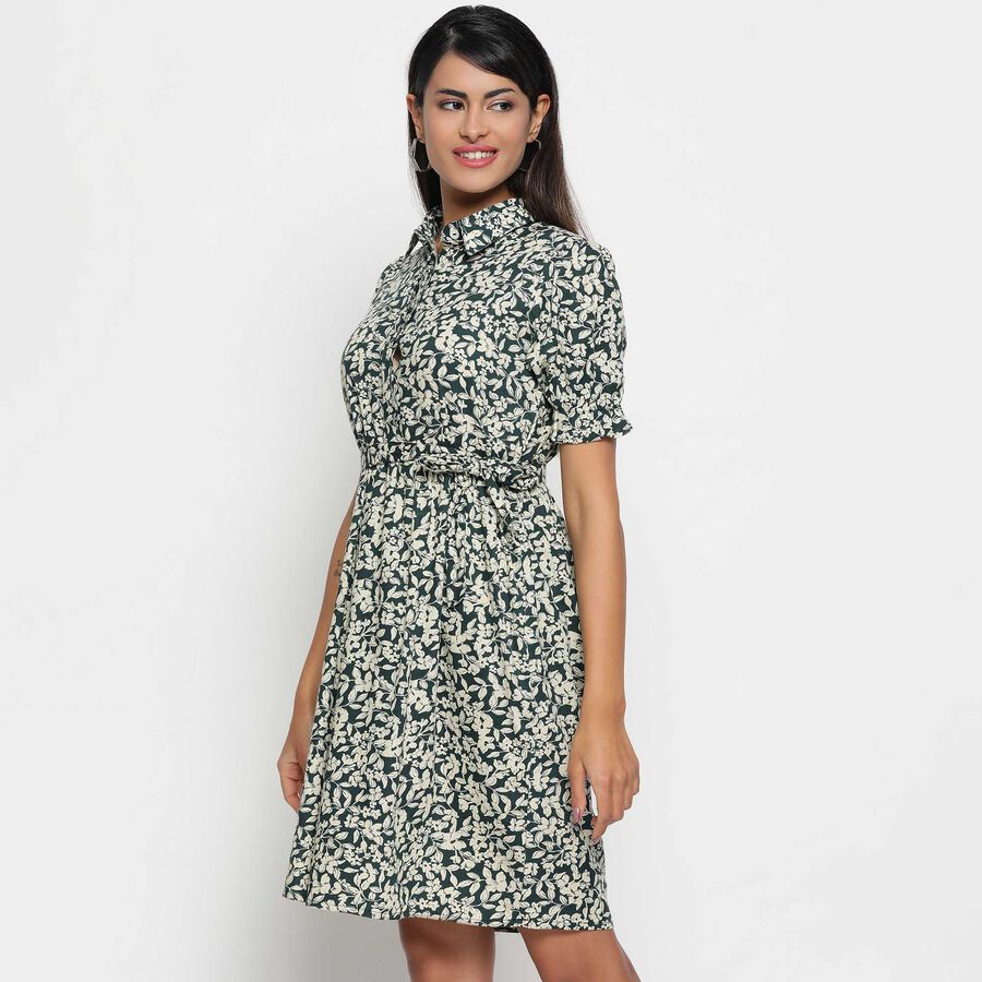 All Over Print Knee Length Dress, Dark Green, large image number null