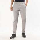 Men's Light Grey Slim Fit Textured Formal Trousers, Light Grey, small