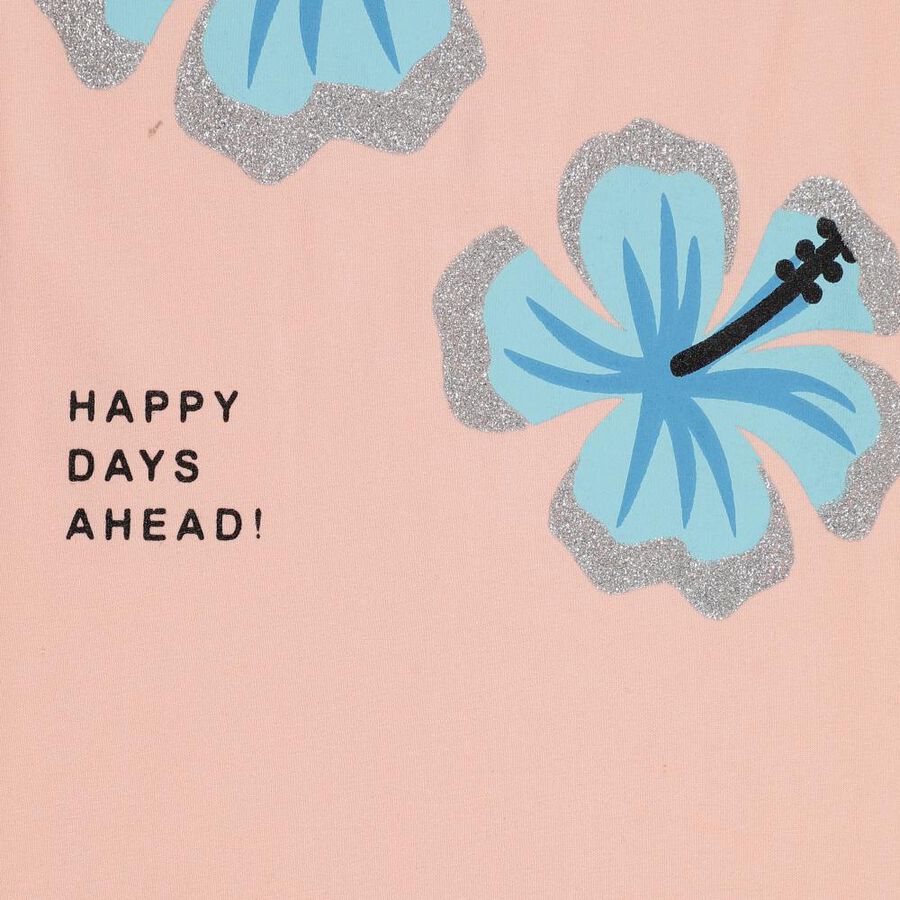 Girls' Light Peach Cotton Round Neck Casual T-Shirt, Peach, large image number null