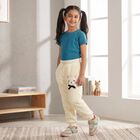 Girls' Cream Regular Fit Cat Applique Jogger Pyjama, ऑफ व्हाइट, small