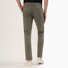Men's Muted Olive Green Slim Fit Flat-Front Casual Trousers, Light Green, small