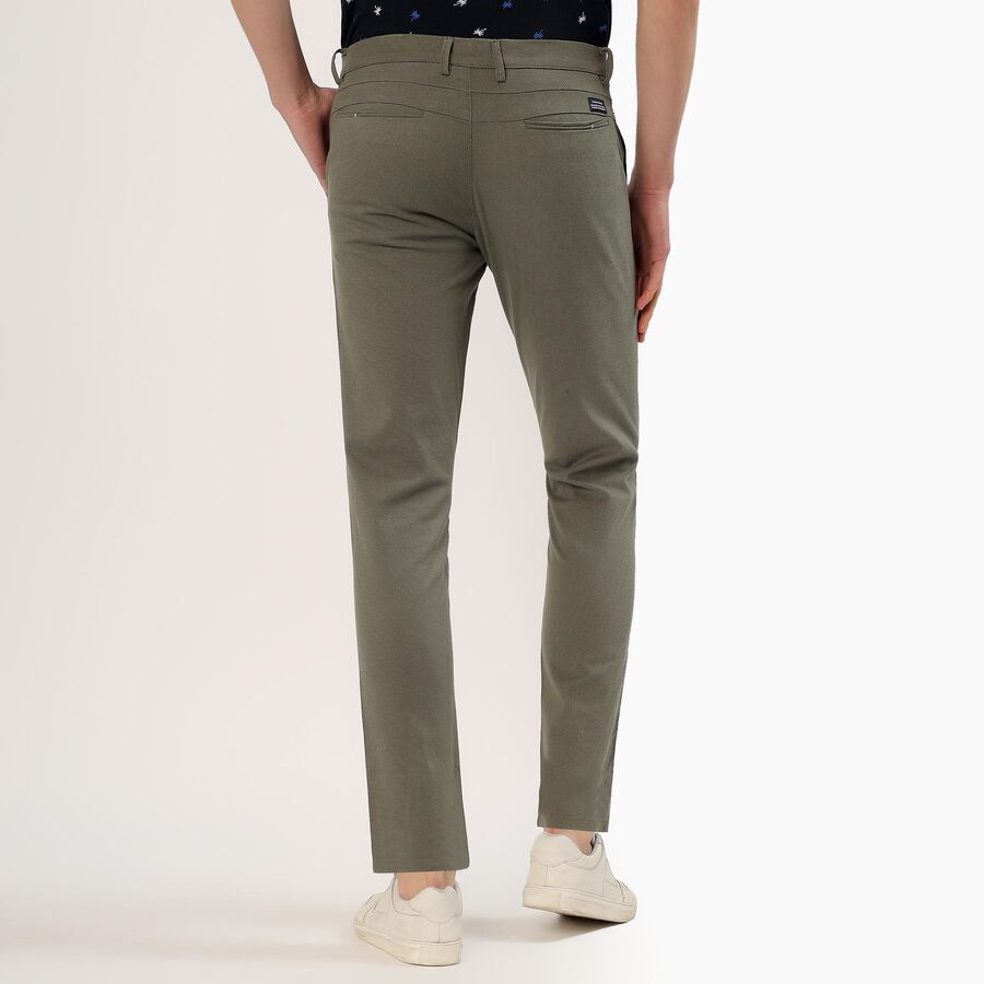 Men's Muted Olive Green Slim Fit Flat-Front Casual Trousers, Light Green, large