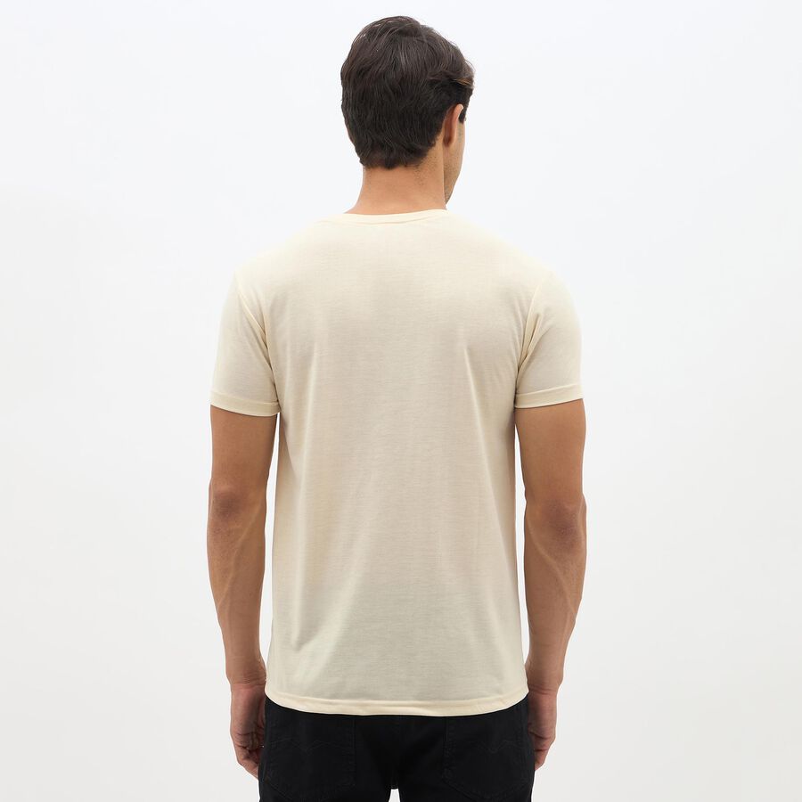Men's Light Beige Round Neck Casual Printed T-Shirt, Ecru Melange, large image number null