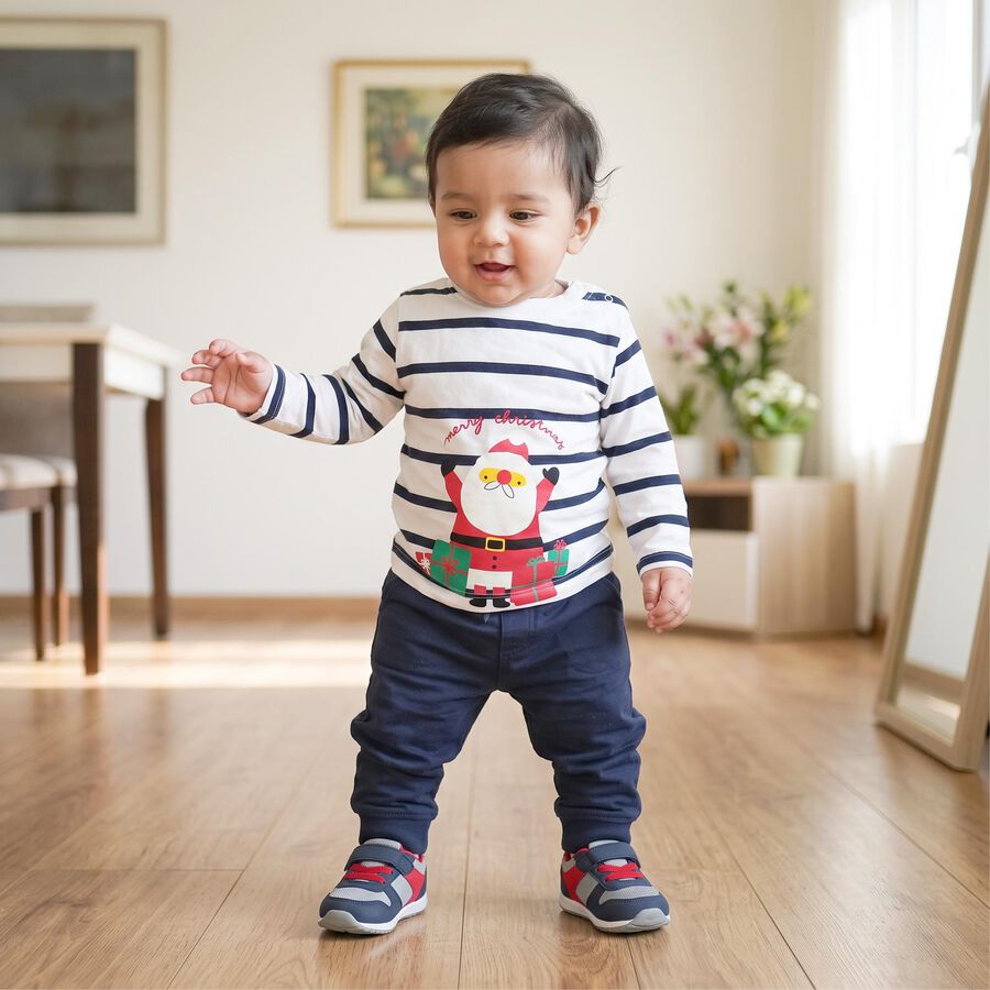 Infants White Cotton Round Neck Regular T-Shirt, White, large