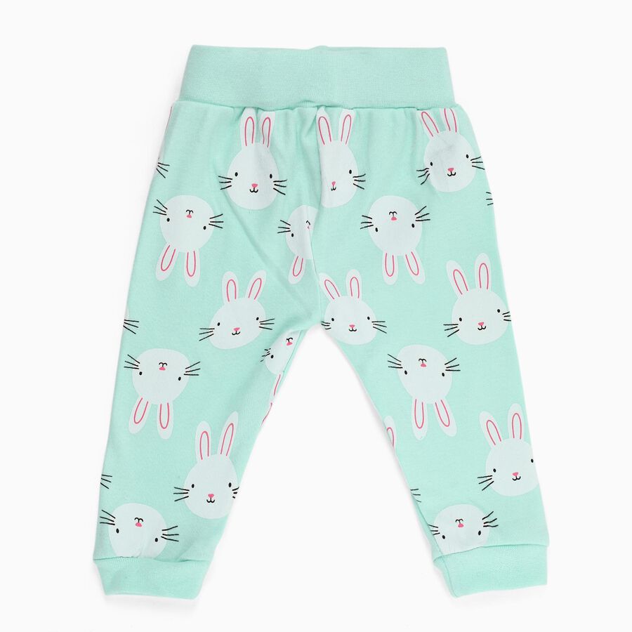 Boys' Mint Green Bunny Printed Cotton Blend Pyjama, Light Green, large image number null