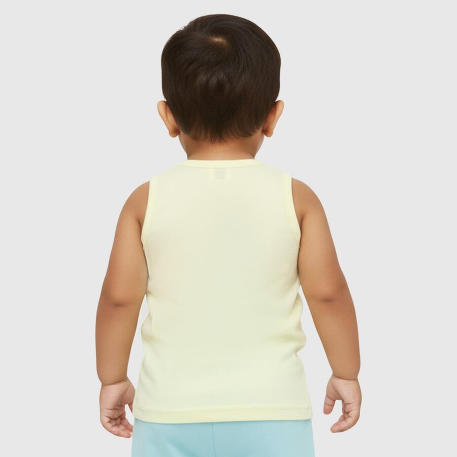 Infants' Soft Pastel Yellow Cotton Round Neck Casual Vest, Yellow, large image number null