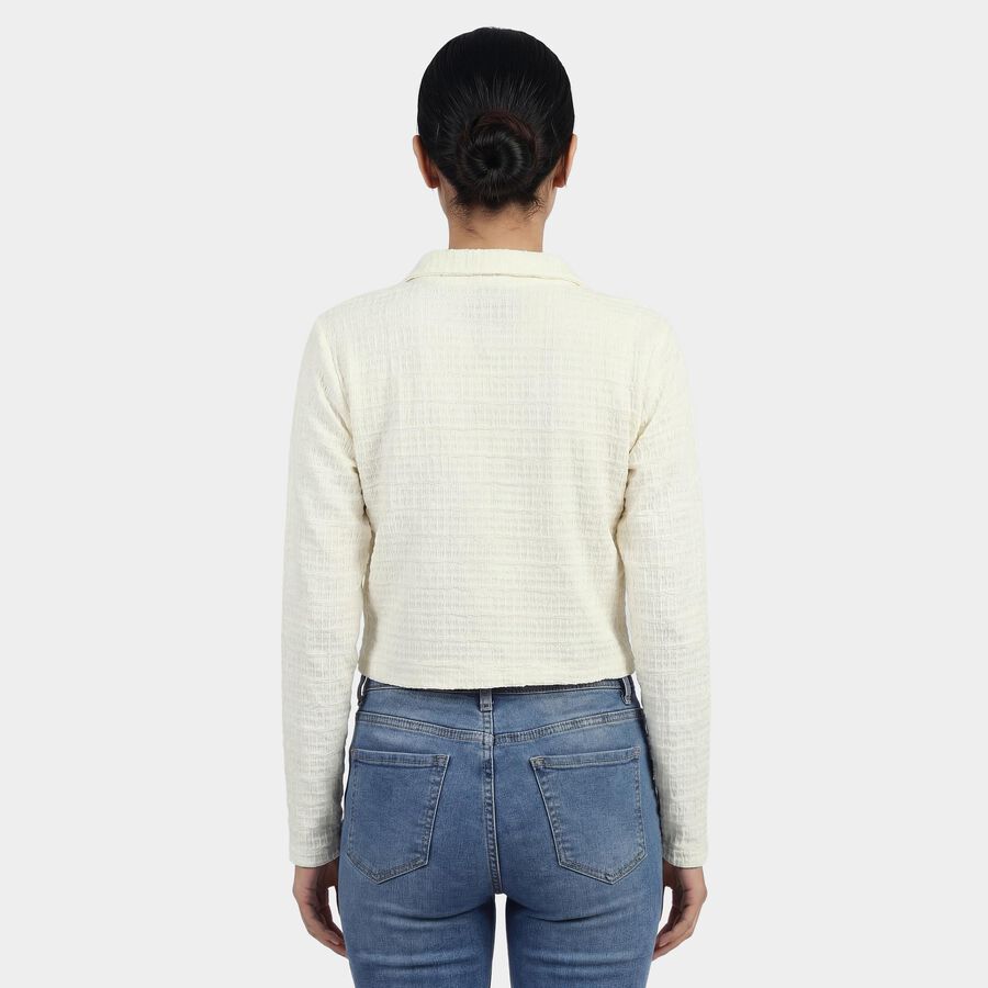 Women's Off-White Mock Neck Textured Top, ऑफ व्हाइट, large