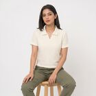Women's Cream Polo Neck Polo T-Shirt, Off White, small