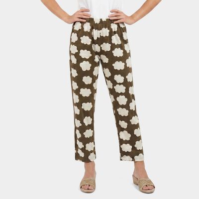 Women's Olive Green Straight Fit Cloud Printed Pyjama